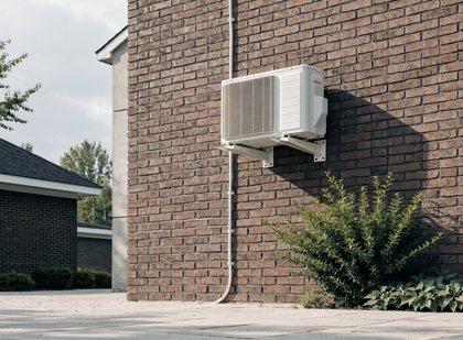 Buitenunit van een airco aan de gevel van een woning